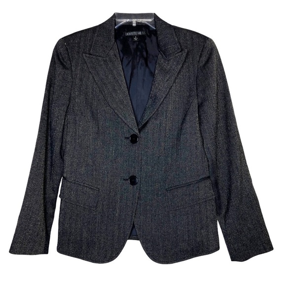 New - LAFAYETTE 148 Virgin Wool Navy & Gold Metallic Button Front Blazer -Size 6 - Picture 1 of 6